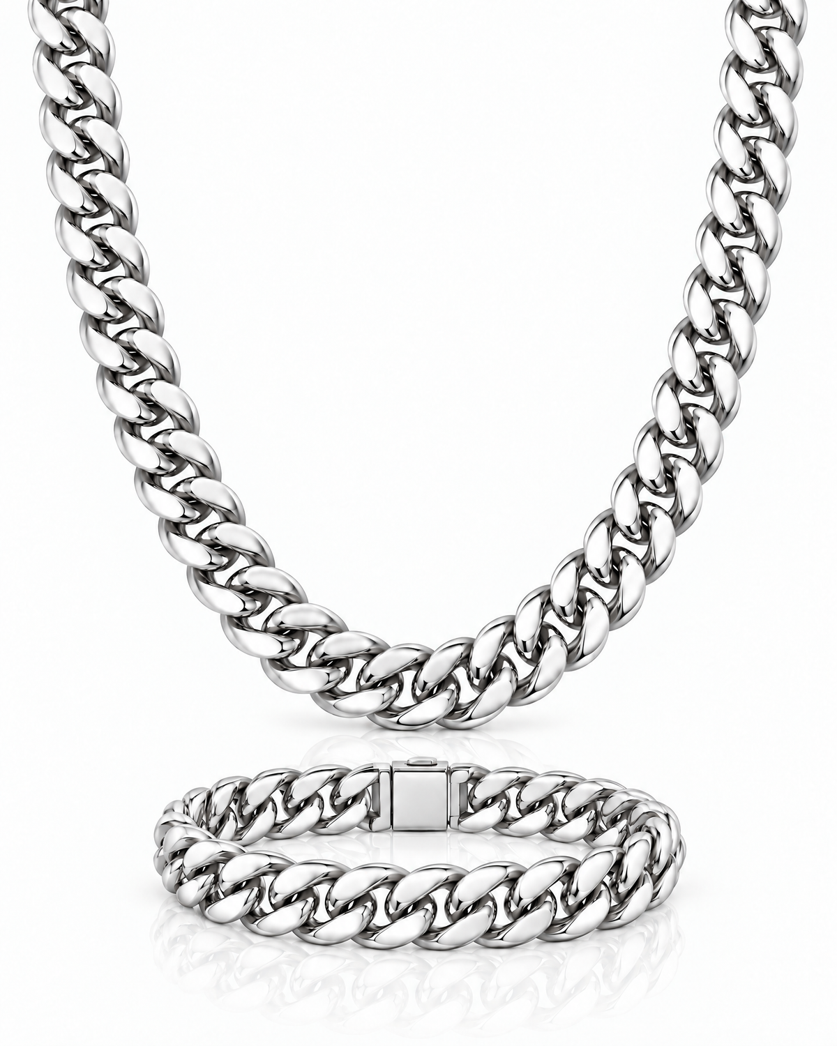 Set Cuban Link 8mm plata Vesko – cadena y pulsera
