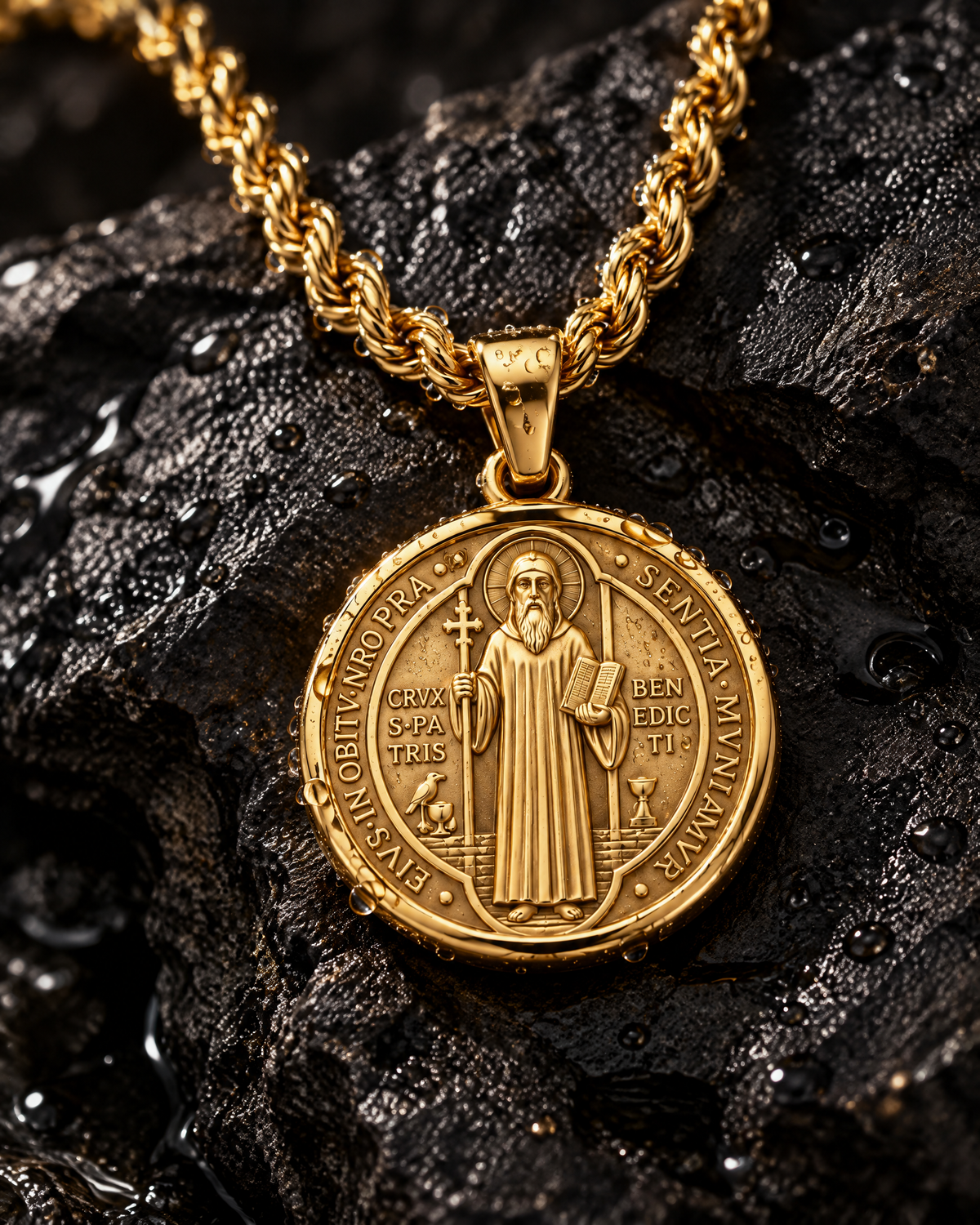 Detalle Medalla San Benito oro – Vesko