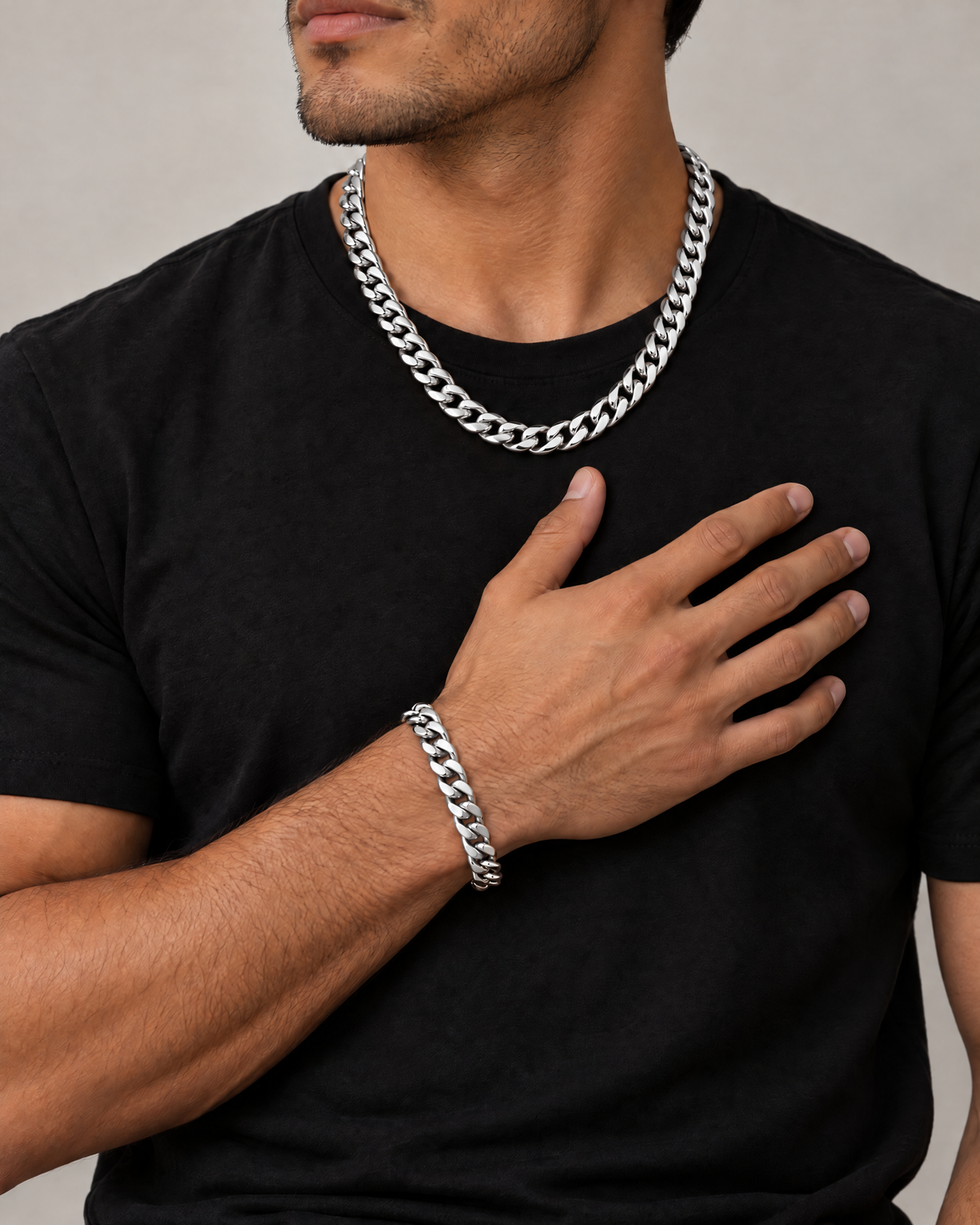 Set Cuban Link 8mm plata puesto – Vesko