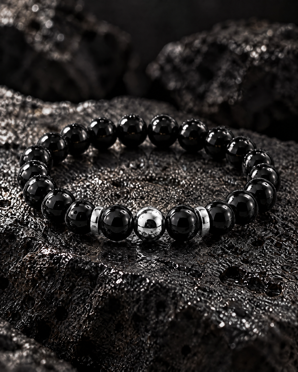 Detalle Pulsera Ónix Negro plata – Vesko